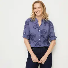 NEWPORT - Camisa Mujer con Bordado Manga 3/4 de Algodón