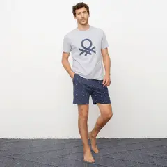 BENETTON - Pijama Hombre Corto Manga corta con Estampado de Algodón