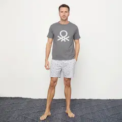 BENETTON - Pijama Hombre Corto Manga corta con Estampado de Algodón