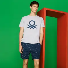 BENETTON - Pijama Hombre Corto Manga corta con Estampado de Algodón