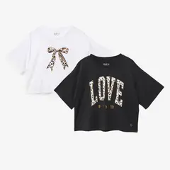 ELV - Camiseta para Niña Pack de 2 unidades con Estampado Manga corta de Algodón