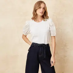 BASEMENT - Blusa Mujer Manga corta globo de Algodón