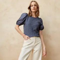 BASEMENT - Blusa Mujer Manga corta globo de Algodón