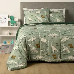 MICA KIDS - Juego de Cama Mica Kids: Dinosaurio 1 sábana bajera, 1 sábana encimera, 1 quilt, 2 fundas de almohada