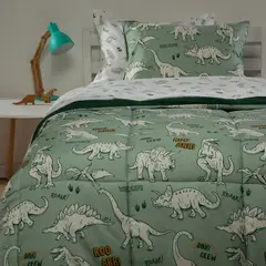 MICA KIDS - Juego de Cama Mica Kids: Dinosaurio 1 sábana bajera, 1 sábana encimera, 1 quilt, 2 fundas de almohada
