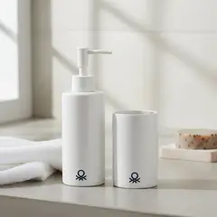 BENETTON - Set accesorio de baño Cerámica Dispensador: 1.,5 cm - Vaso: 19 cm x Dispensador: 6 cm - Vaso: 6 cm