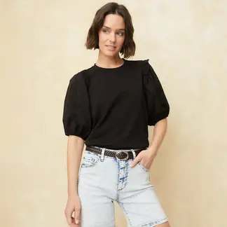 UNIVERSITY CLUB - Camiseta Mujer con Bordado Manga corta globo de Algodón