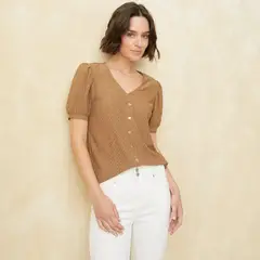UNIVERSITY CLUB - Blusa Mujer con Bordado Manga corta globo