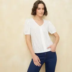 UNIVERSITY CLUB - Blusa Mujer con Bordado Manga corta globo