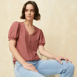 UNIVERSITY CLUB - Blusa Mujer con Bordado Manga corta globo