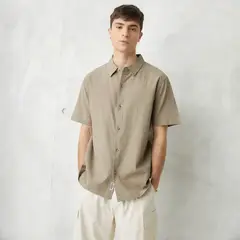 BEARCLIFF - Camisa Hombre Manga corta Recta de Algodón