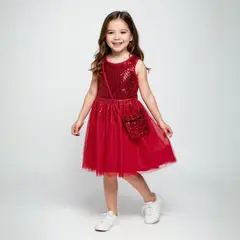 YAMP - Vestido para Niña 2 piezas con Lentejuelas Con accesorio