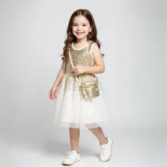 YAMP - Vestido para Niña 2 piezas con Lentejuelas Con accesorio