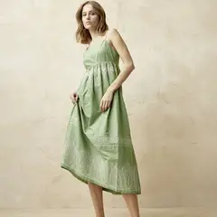 BASEMENT - Vestido Mujer Medio Casual con Bordado de Algodón