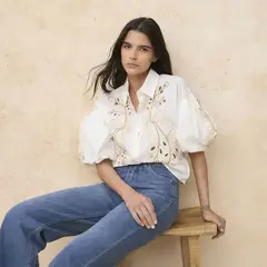 BASEMENT - Blusa Mujer Bordado Manga larga de Algodón