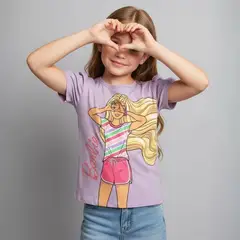 BARBIE - Camiseta para Niña Manga corta de Algodón