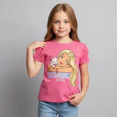 BARBIE - Camiseta para Niña Manga corta de Algodón