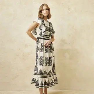 BASEMENT - Vestido Mujer Medio Casual con Estampado de Algodón
