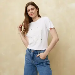 UNIVERSITY CLUB - Camiseta Mujer con Estampado Manga corta de Algodón