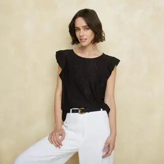 UNIVERSITY CLUB - Blusa Mujer con Ojalillo Manga corta