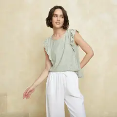 UNIVERSITY CLUB - Blusa Mujer con Ojalillo Manga corta