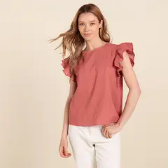 UNIVERSITY CLUB - Blusa Mujer con Boleros Manga corta de Algodón