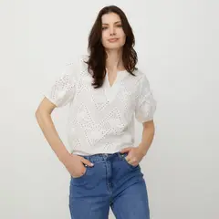 APOLOGY - Blusa Mujer con Ojalillo Manga corta de Algodón