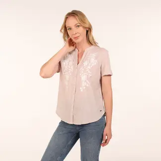 NEWPORT - Blusa Mujer con Bordado Manga corta