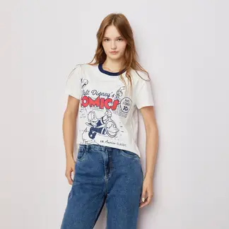 SYBILLA - Camiseta Mujer con Estampado Manga corta de Algodón