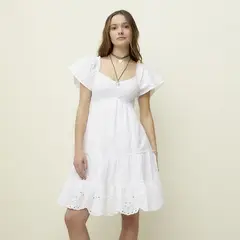SYBILLA - Vestido Corto Ojalillo para Mujer Algodón