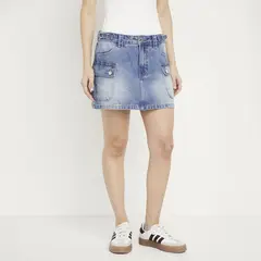 SYBILLA - Falda de jean Mini Mujer Cargo de Algodón