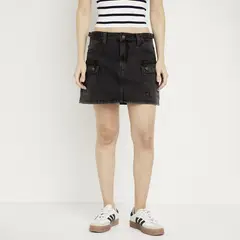 SYBILLA - Falda de jean Mini Mujer Cargo de Algodón