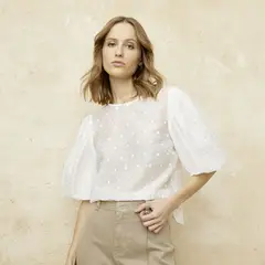 BASEMENT - Blusa Mujer con Puntos Manga corta globo