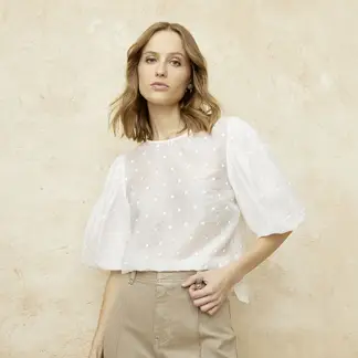 BASEMENT - Blusa Mujer con Puntos Manga corta globo