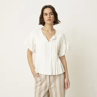 BASEMENT - Blusa Mujer Plisada Manga corta