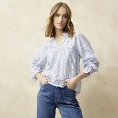 BASEMENT - Blusa Mujer con Ojalillo Manga 3/4 de Algodón