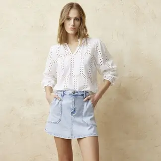 BASEMENT - Blusa Mujer con Ojalillo Manga 3/4 de Algodón