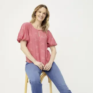 NEWPORT - Blusa Mujer con Bordado Manga corta