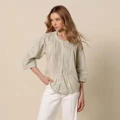 UNIVERSITY CLUB - Blusa Mujer con Bordado Manga 3/4 de Algodón