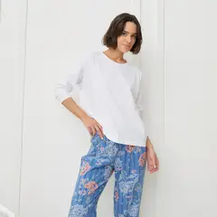 BLU - Camiseta de pijama para Mujer Manga larga de Algodón