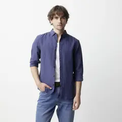 BASEMENT - Camisa Hombre Manga larga Slim de Lino