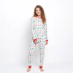 ELV - Pijama Navideña Cintura elásticada para Niña 2 piezas con Estampado Manga larga de Algodón