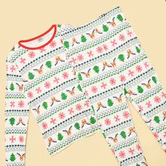 ELV - Pijama Navideña Cintura elásticada para Niña 2 piezas con Estampado Manga larga de Algodón