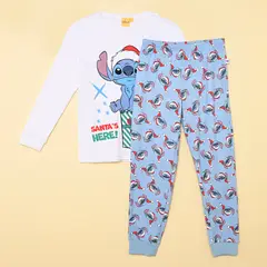 LILO & STITCH - Pijama Navideña Cintura elásticada para Niña 2 piezas con Estampado Manga larga de Algodón
