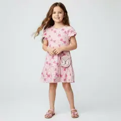 YAMP - Vestido para Niña 2 piezas Con accesorio Manga corta de Algodón