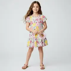 YAMP - Vestido para Niña 2 piezas Con accesorio Manga corta de Algodón