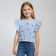 CONIGLIO - Camiseta para Niña con Ojalillo de Algodón