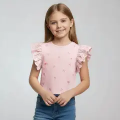 CONIGLIO - Camiseta para Niña con Ojalillo de Algodón