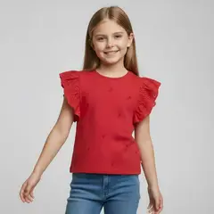 CONIGLIO - Camiseta para Niña con Ojalillo de Algodón