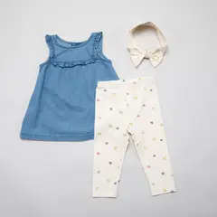 YAMP - Sets Vestido + Legging + Moño para Bebé niña en Algodón